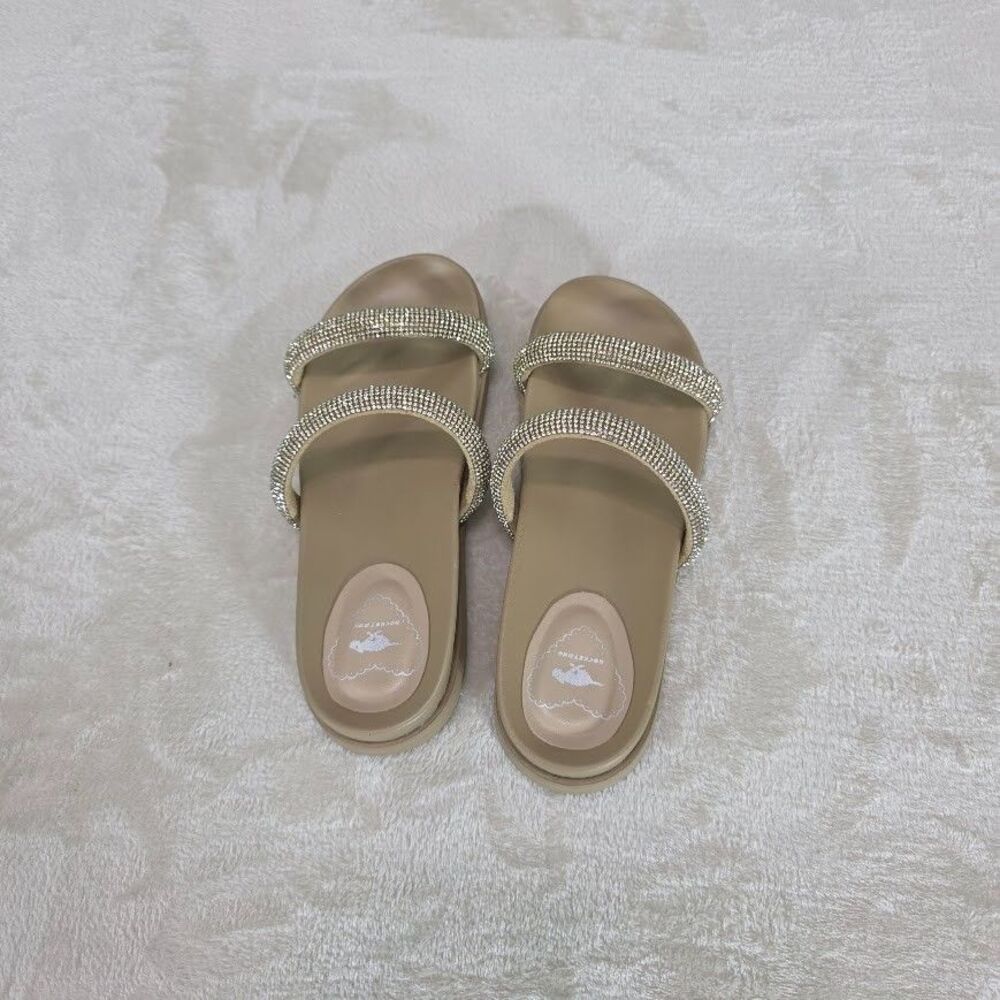Rocket Dog Sparkle Women's Sandal Size 6M Beige Rhinestone Straps Wedge Slip On - Picture 4 of 6
